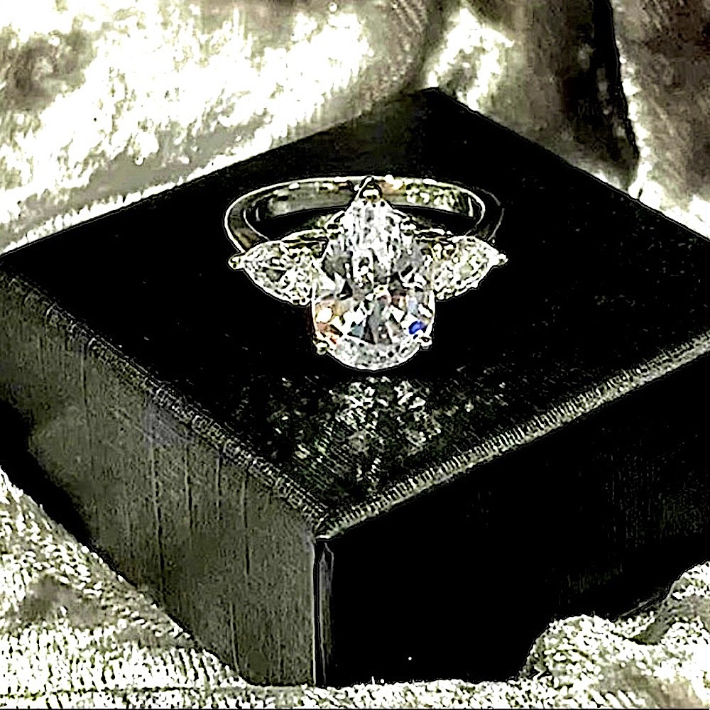 3ctw Pear Three Stone Ring in Sterling Silver White Sapphire - Picture 5 of 12